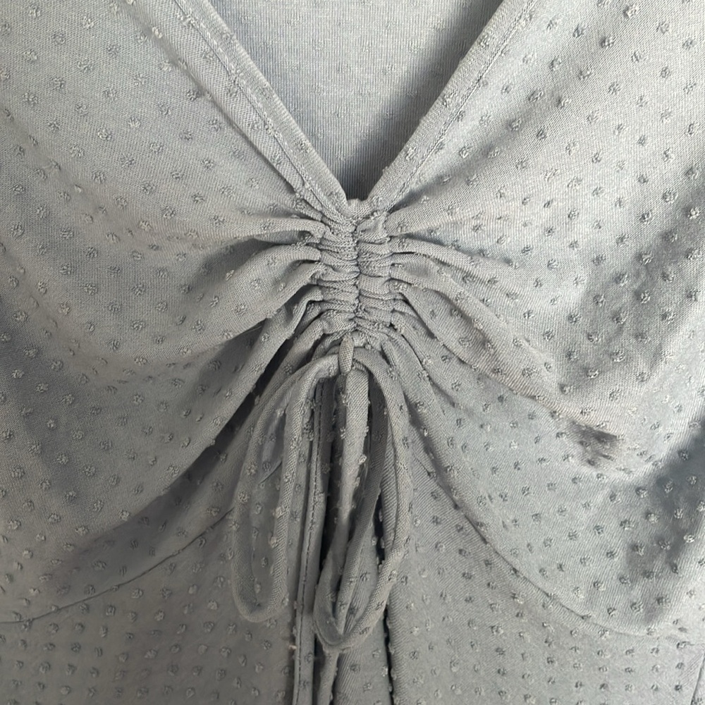 NWOT Blue Mini Dress with Swiss Dots and Bow/Tie, Low Cut - Picture 3 of 5